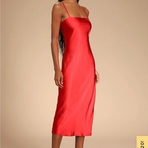 Lulus Leading Lady Red Satin Lace-Up Midi Slip Dress